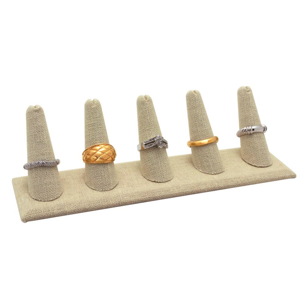 Beige Linen 5 Finger Jewelry Ring Display