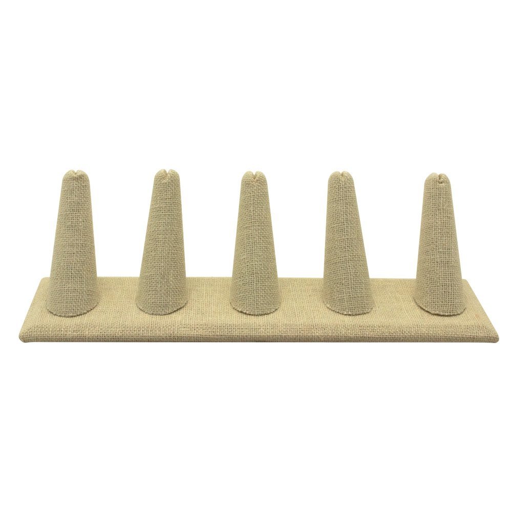 Beige Linen 5 Finger Jewelry Ring Display