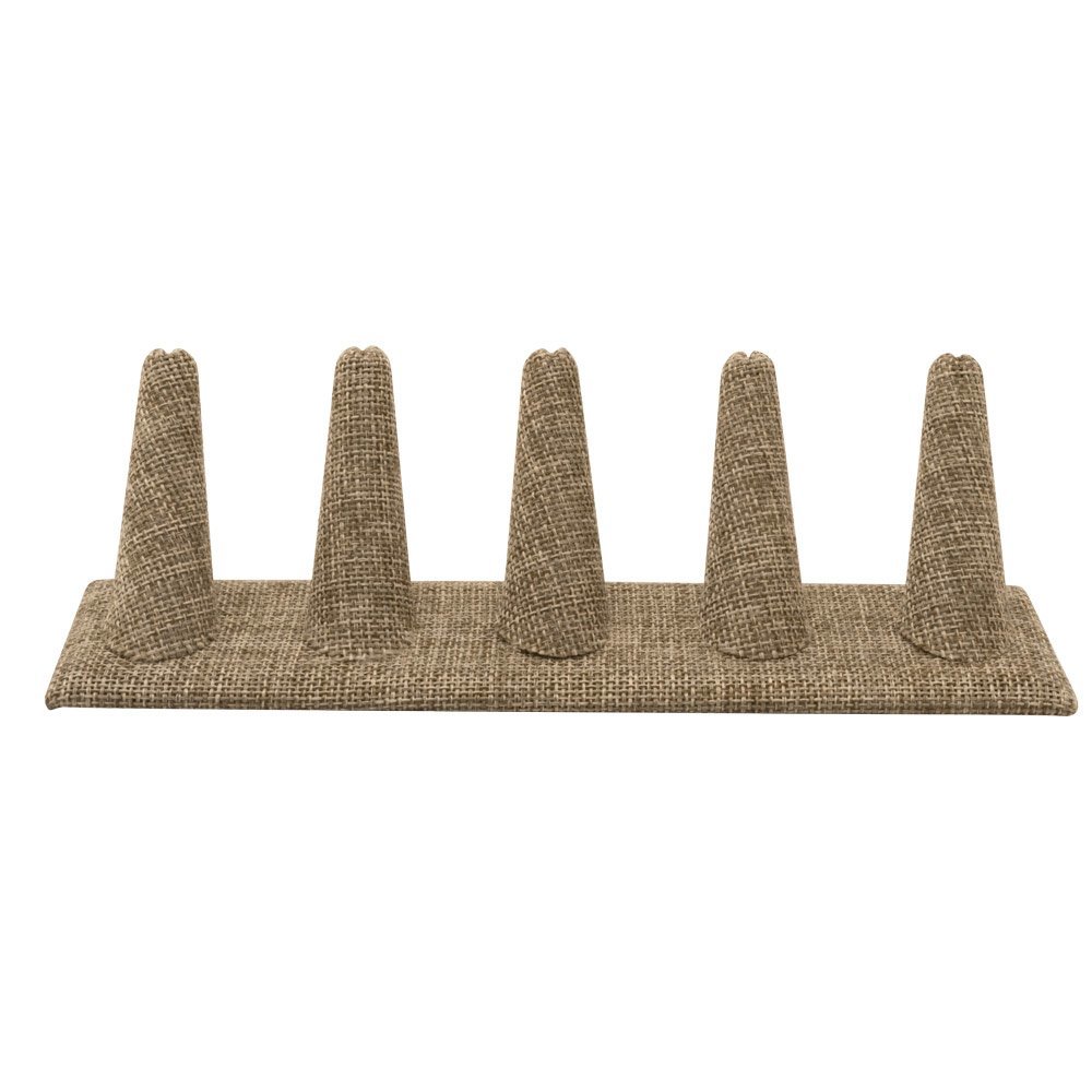 Brown Burlap 5 Finger Jewelry Ring Display 