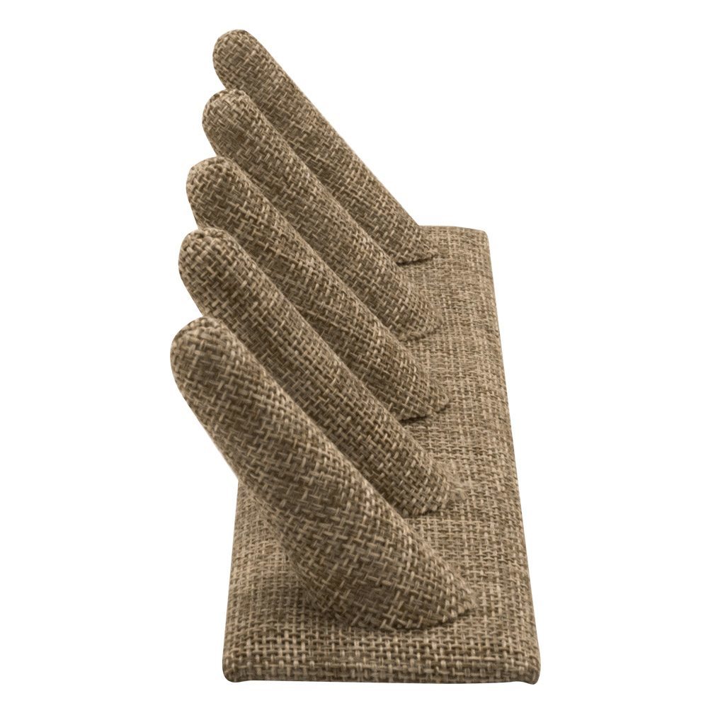 Brown Burlap 5 Finger Jewelry Ring Display 