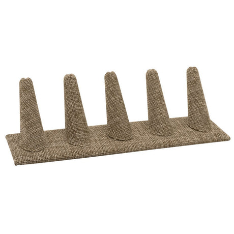 Brown Burlap 5 Finger Jewelry Ring Display 