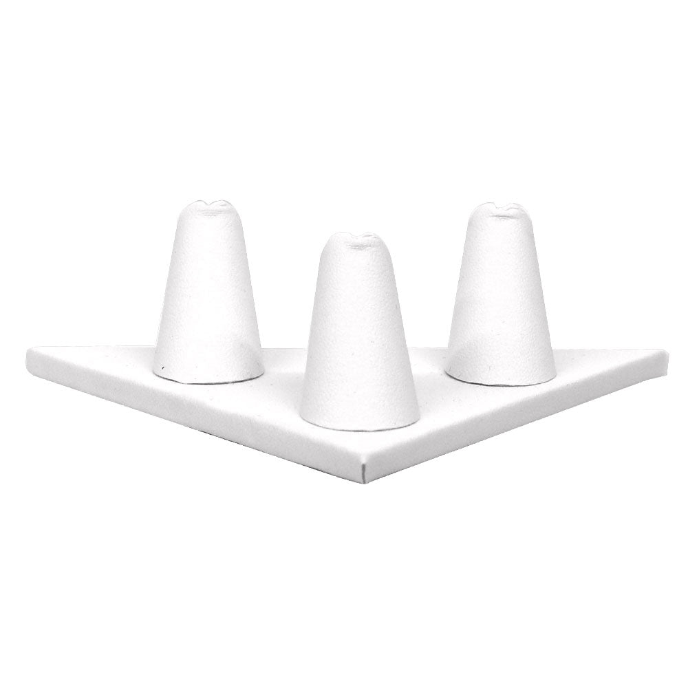 White Leatherette 3 Finger Jewelry Ring Display 
