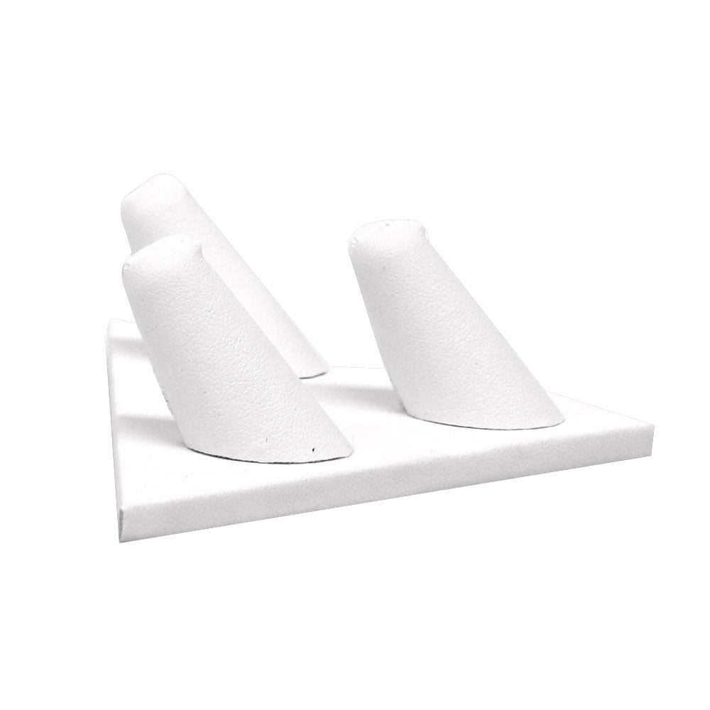 White Leatherette 3 Finger Jewelry Ring Display 