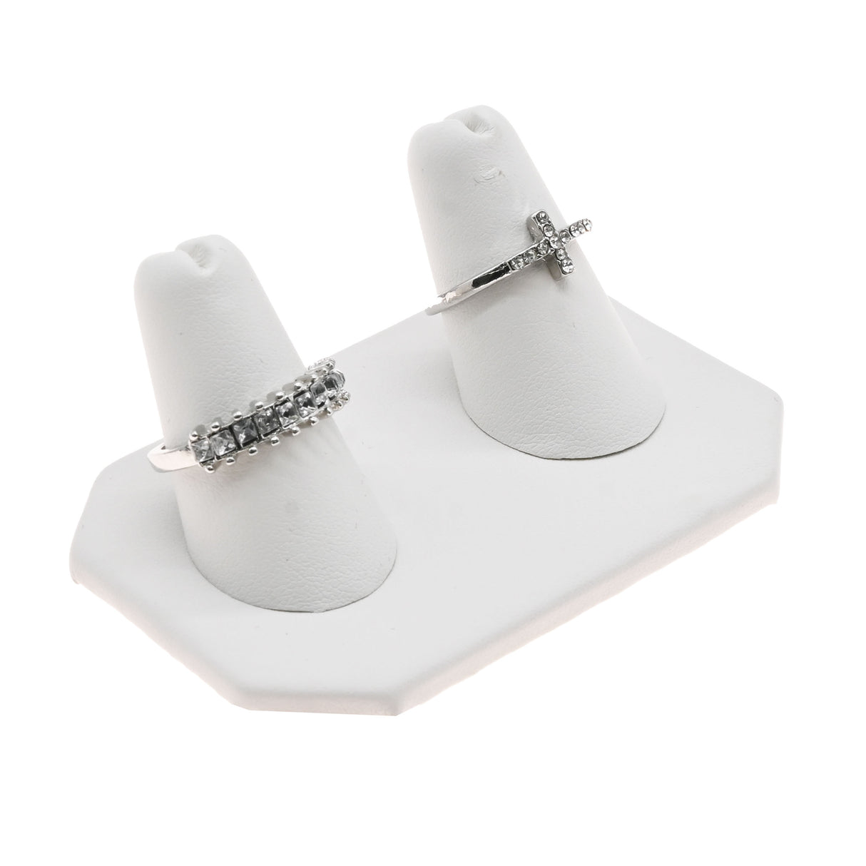 White Leatherette Dual Jewelry Ring Display Stand