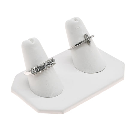 White Leatherette Dual Jewelry Ring Display Stand