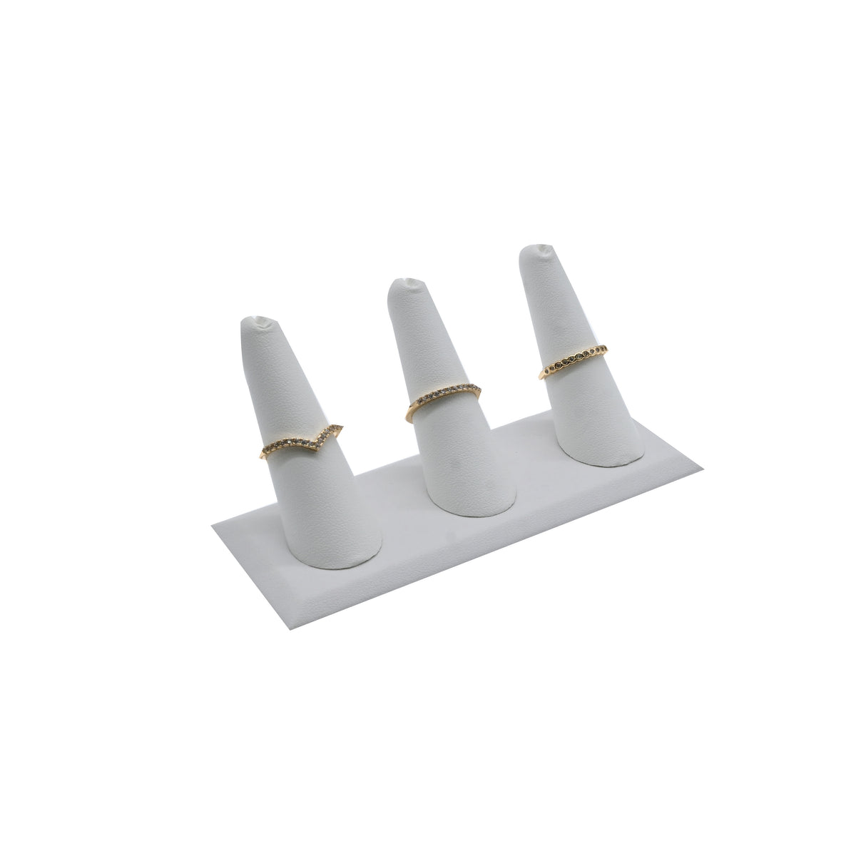 3 Finger White Leatherette Jewelry Ring Display Stand