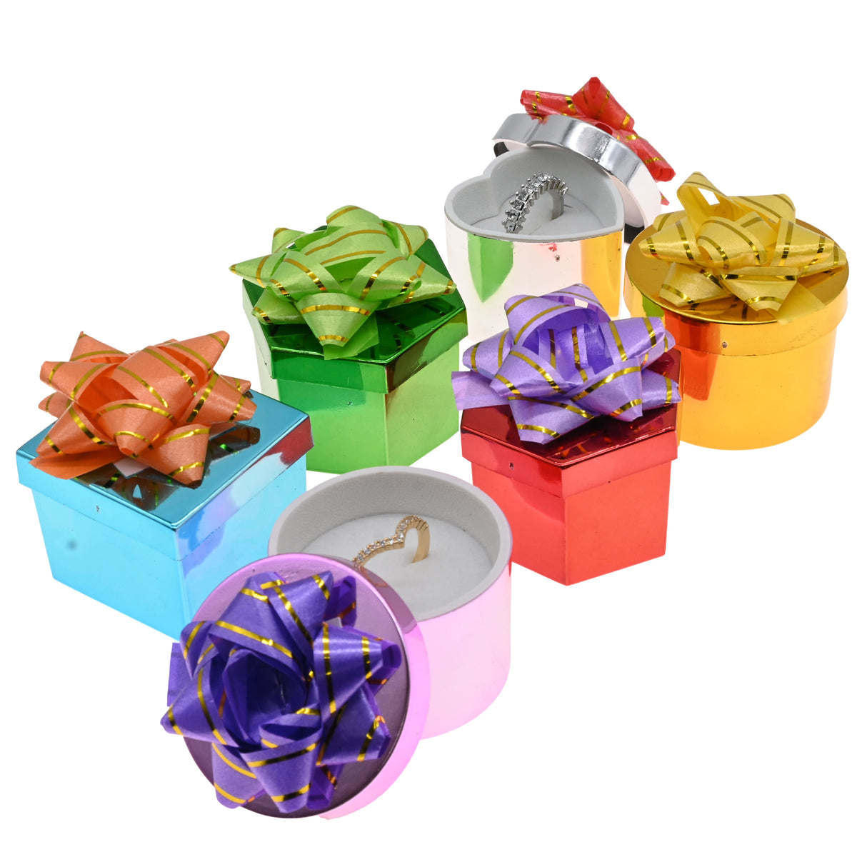 Metallic Ring Gift Box with Bow - Assorted Colors