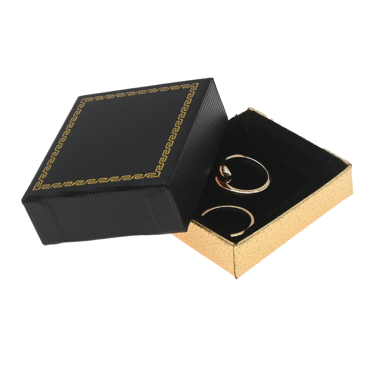 Black & Gold Two-Piece Jewelry Gift Box with Velvet Lining - 2-1/8" x 2-1/8" x 1-1/8" H