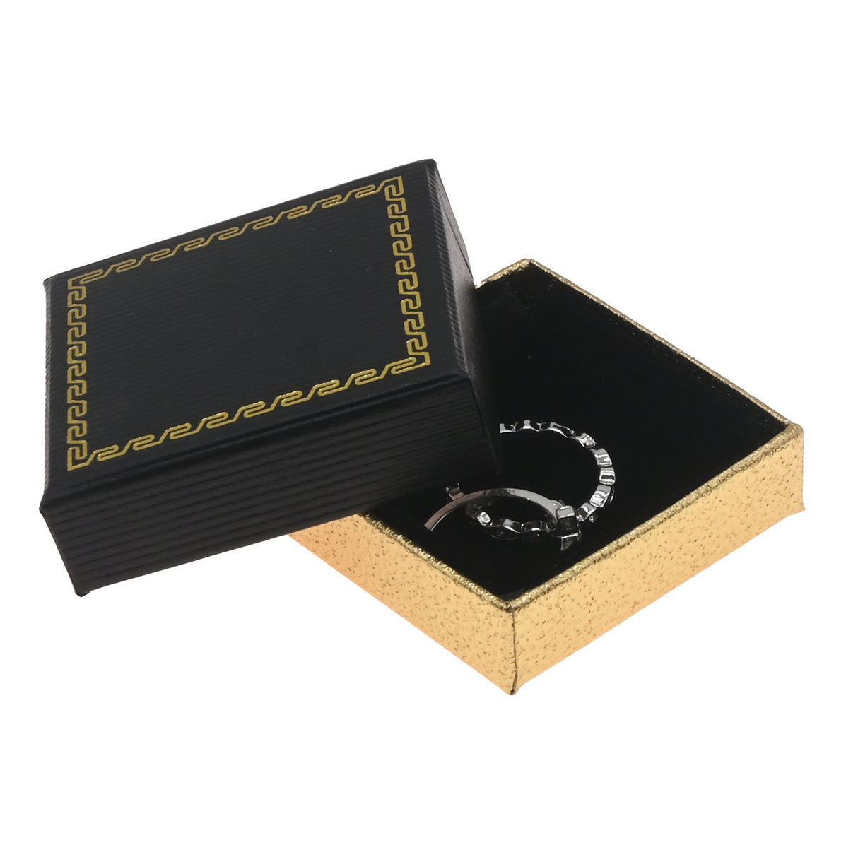 Black & Gold Two-Piece Jewelry Gift Box with Velvet Lining – 2-1/2" x 2-1/4" x 1" H