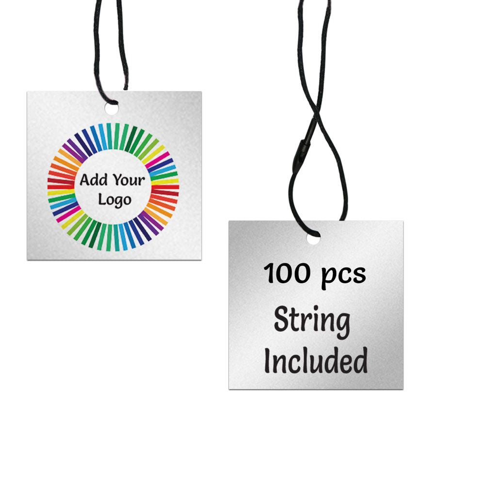 Silver Tag Square Silver Square Custom Printed Hang Tags - Hang Tags with String