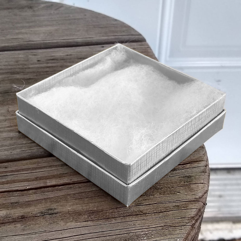 Silver Linen Pattern Paper Cotton Filled Jewelry Gift Boxes #33