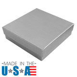 Silver Linen Pattern Paper Cotton Filled Jewelry Gift Boxes #33