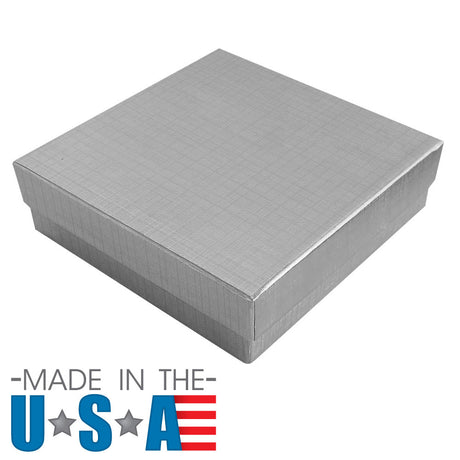 Silver Linen Pattern Paper Cotton Filled Jewelry Gift Boxes #33