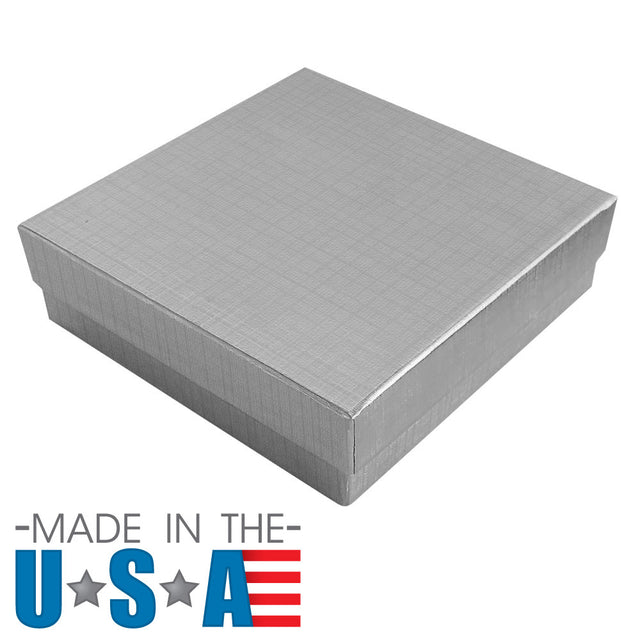 Silver Linen Pattern Paper Cotton Filled Jewelry Gift Boxes #33