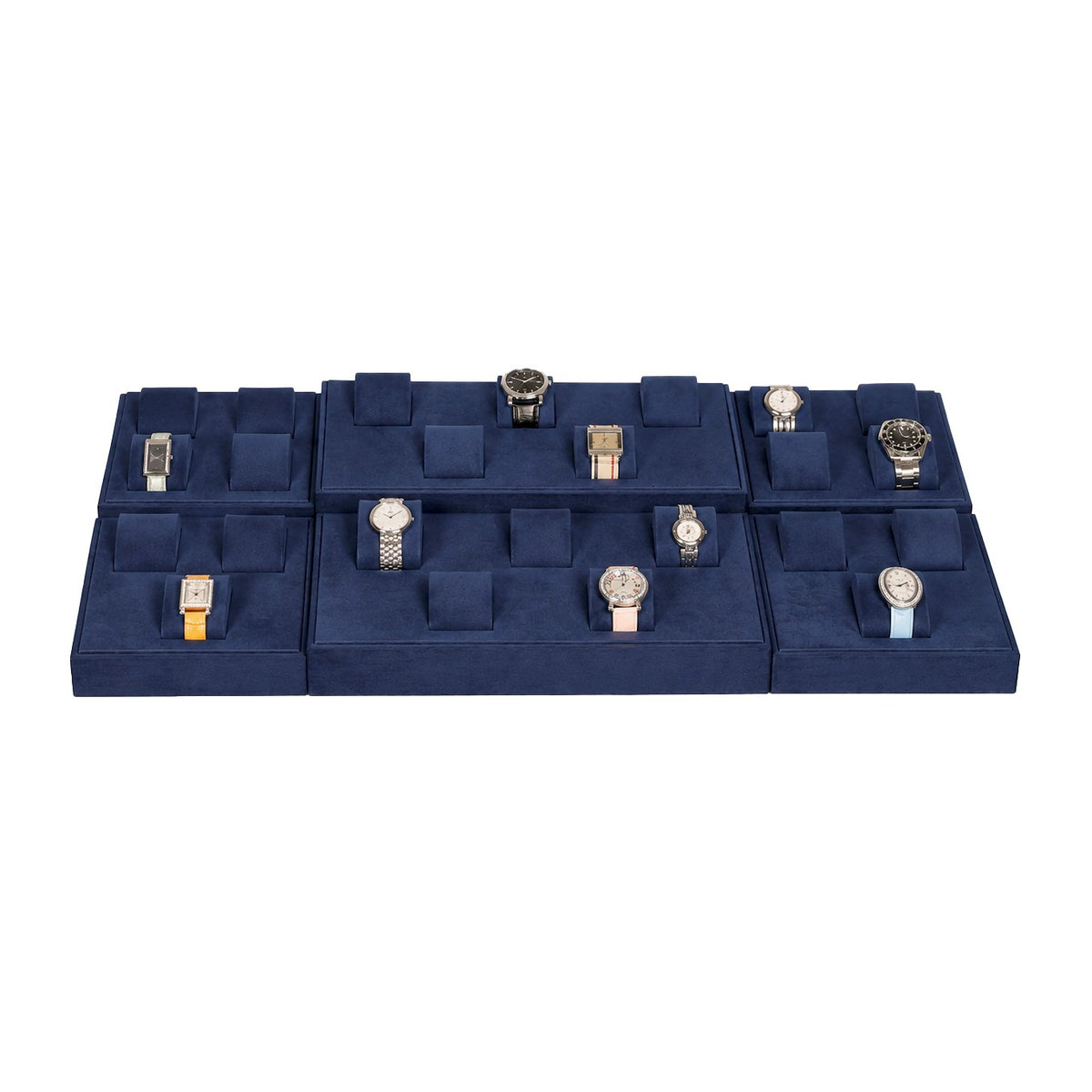 Blue Suede 24-Slot Watch Display Set