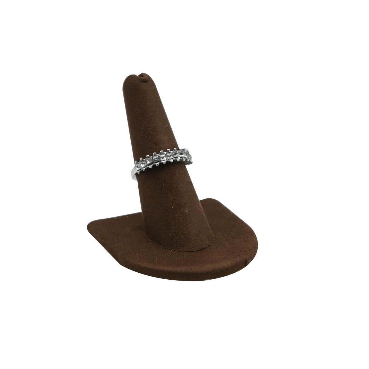 Brown Suede Single Finger Jewelry Ring Display - Half Round Base
