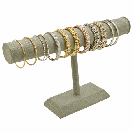Grey Linen Jewelry Bracelet / Watch Display T Bar