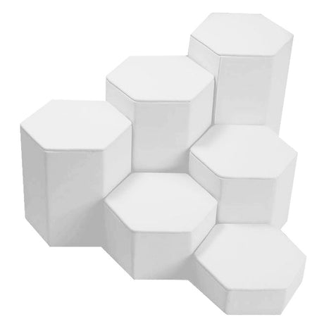 6 Piece White Leatherette Jewelry Display Set Riser Shelf 