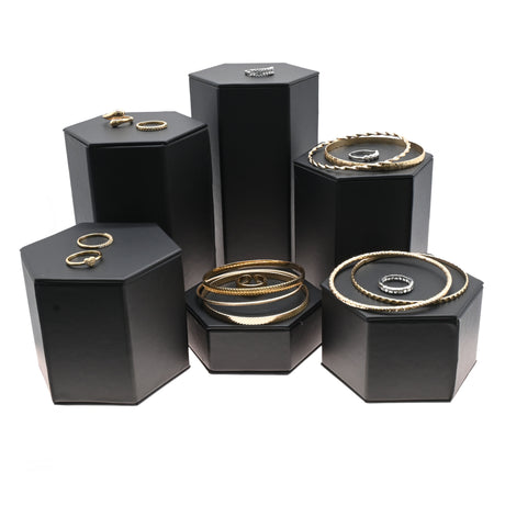 Black Leatherette 6 Piece Hexagon Riser Set - 6 Different Heights