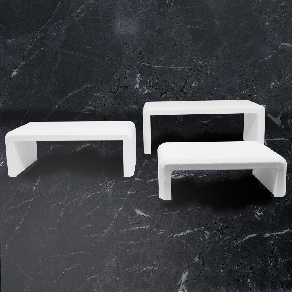 White Leatherette 3 Piece Display Shelf Riser Set