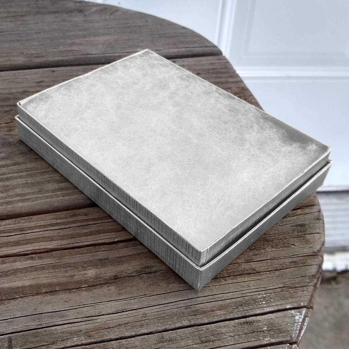 Silver Linen Pattern Paper Cotton Filled Jewelry Gift Boxes #53