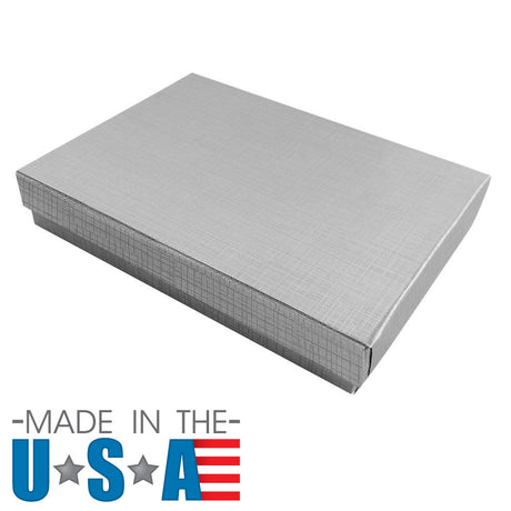 Silver Linen Pattern Paper Cotton Filled Jewelry Gift Boxes #53