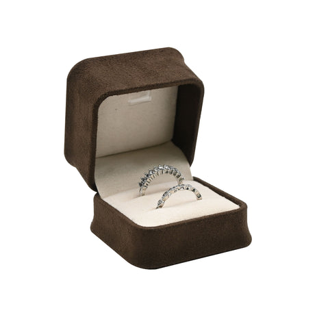 Brown Suede Ring Gift Box with Double Ring Insert – Pack of 12