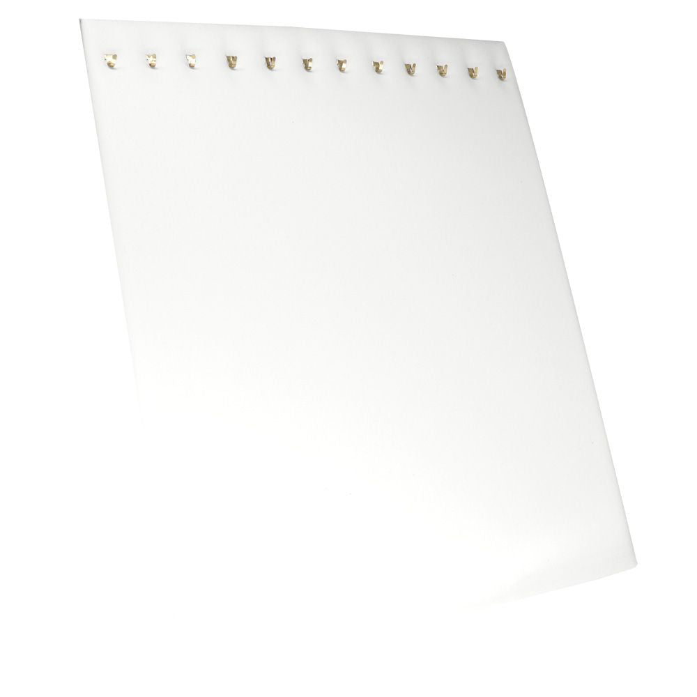 White Leatherette Jewelry Necklace or Chain Board 12 Hooks