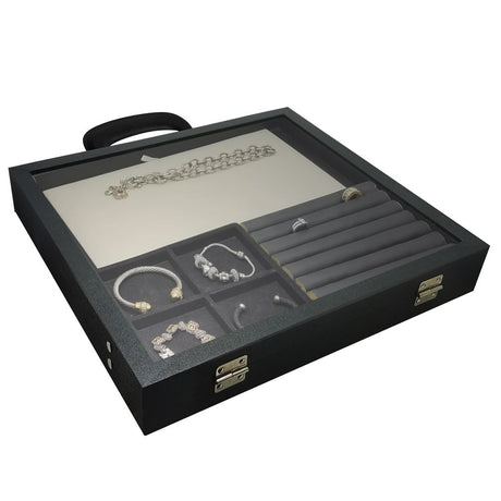 Glass Top Portable Jewelry Showcase Display Tray