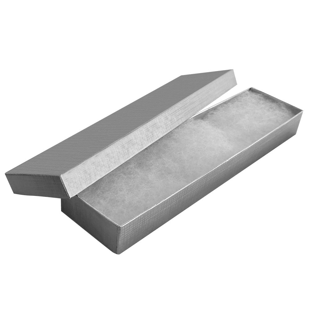 Silver Linen Pattern Paper Cotton Filled Jewelry Bracelet Gift Boxes #82