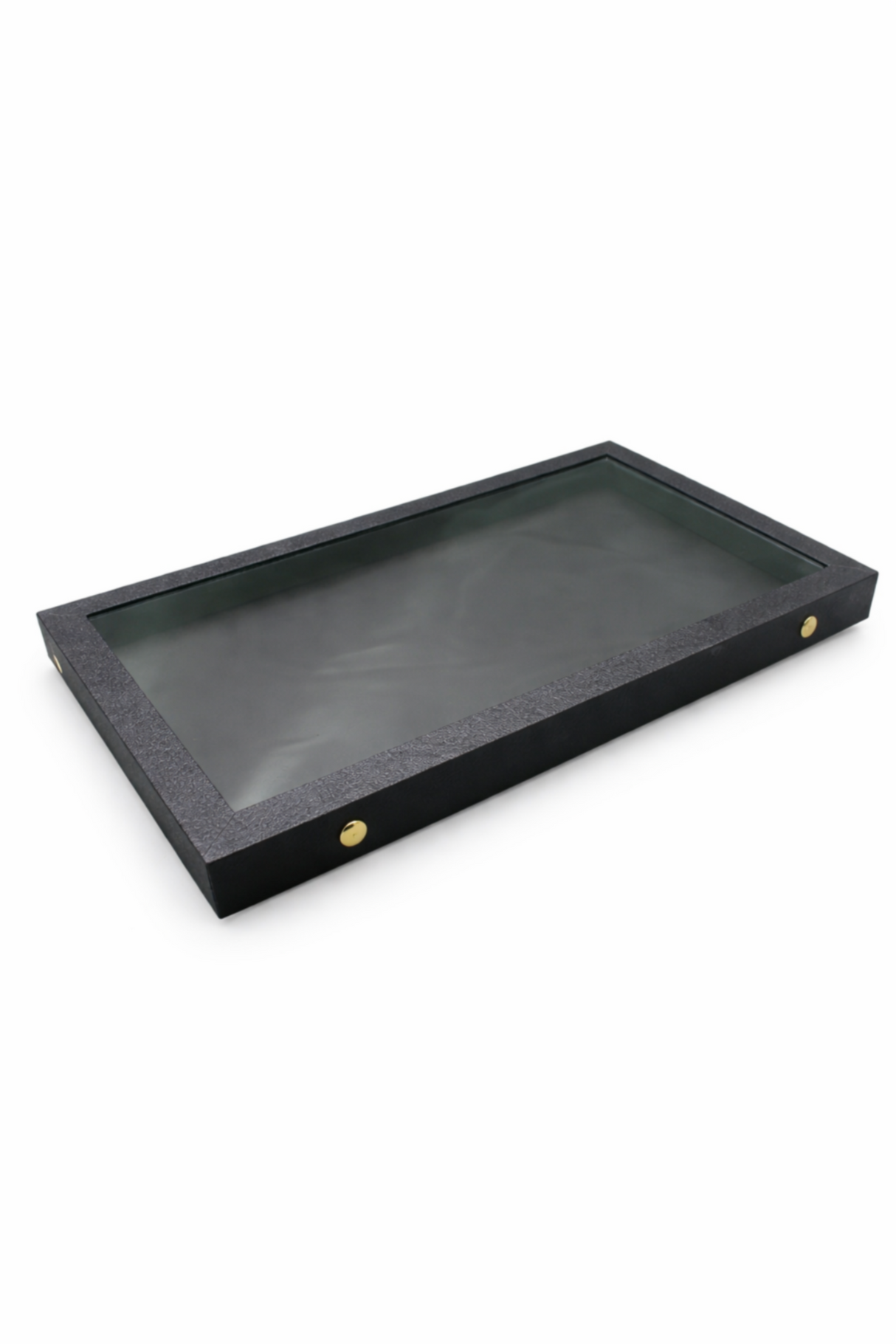 Black Leatherette Snap Close Acrylic Lid Display Tray - 1-1/8" Deep