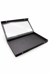 Black Leatherette Snap Close Acrylic Lid Display Tray - 1-1/8" Deep