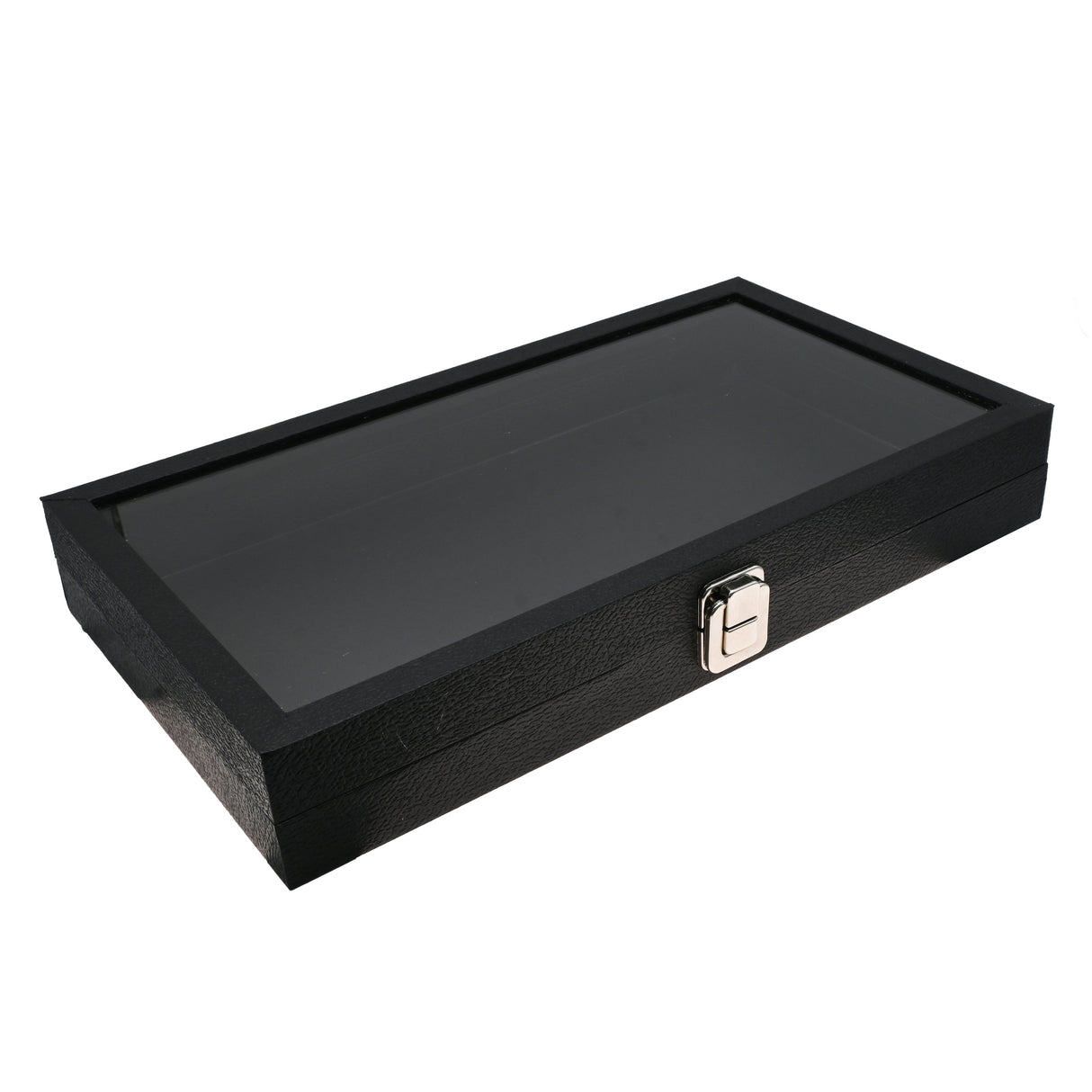 Black Leatherette Jewelry Tray with Glass Lid and Latch