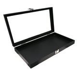 Black Leatherette Jewelry Tray with Glass Lid and Latch