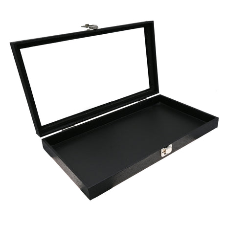Black Leatherette Jewelry Tray with Glass Lid and Latch