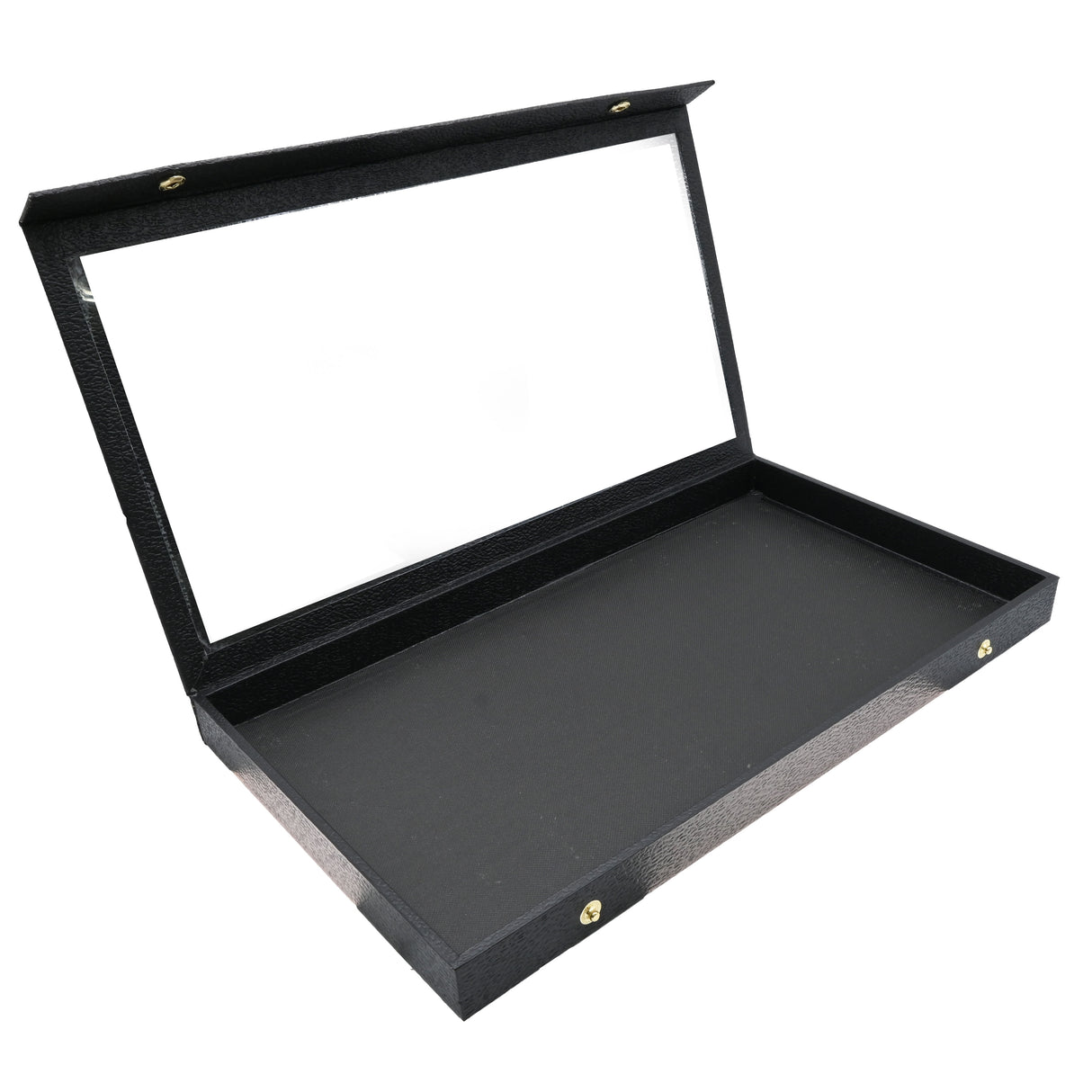 Black Leatherette Snap Close Acrylic Lid Display Tray - 1-1/8" Deep