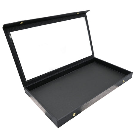 Black Leatherette Snap Close Acrylic Lid Display Tray - 1-1/8" Deep