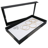 Black Leatherette Jewelry Display Tray with Clear Acrylic Lid, 1" Tall
