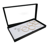 Black Leatherette Jewelry Display Tray with Extra Large Clear Acrylic Lid, 1" Tall