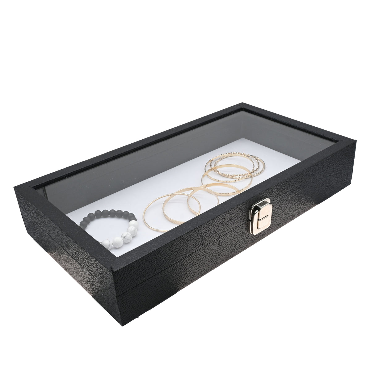 Black Jewelry Display Tray With Clear Glass Lid 2-5/8" Tall