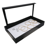 Black Leatherette Jewelry Display Tray with Clear Acrylic Lid, 1½" Tall