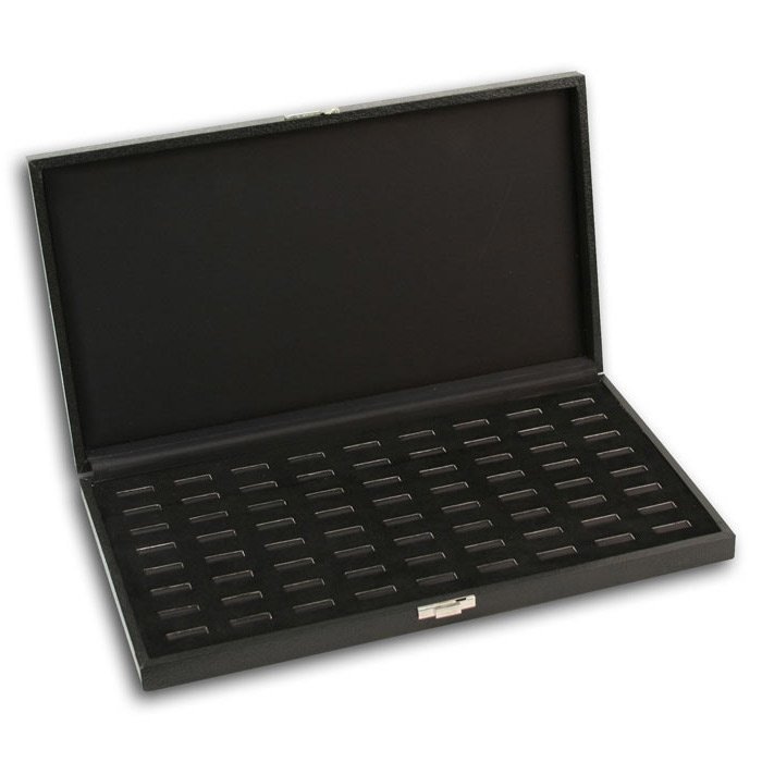 Black Leatherette Wide Slot Jewelry Ring Tray Travel Case, Holds 72 Rings