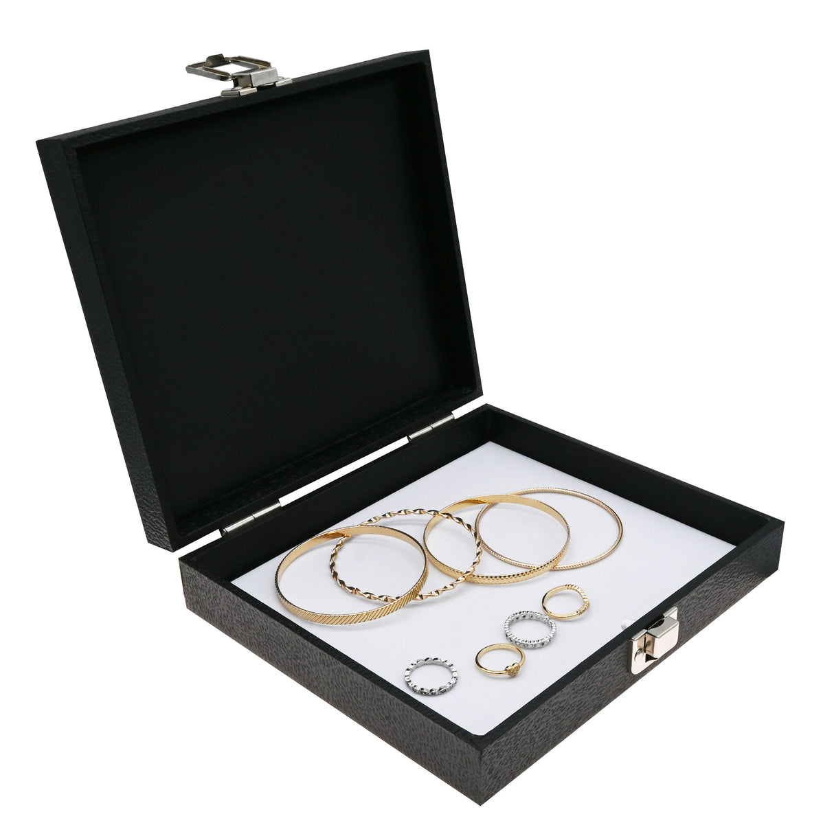 Black Leatherette Jewelry Tray with Snap Lid – Half Size