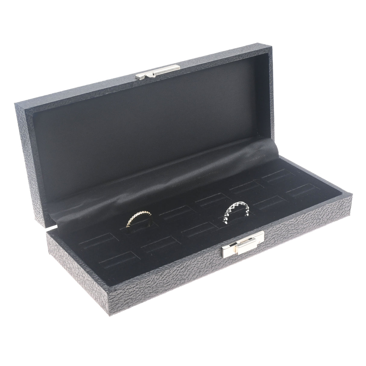 Black Leatherette Ring Travel Case - Holds 12 Rings