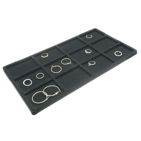12-Compartment Black Flocked Jewelry Tray Liner - Full Size
