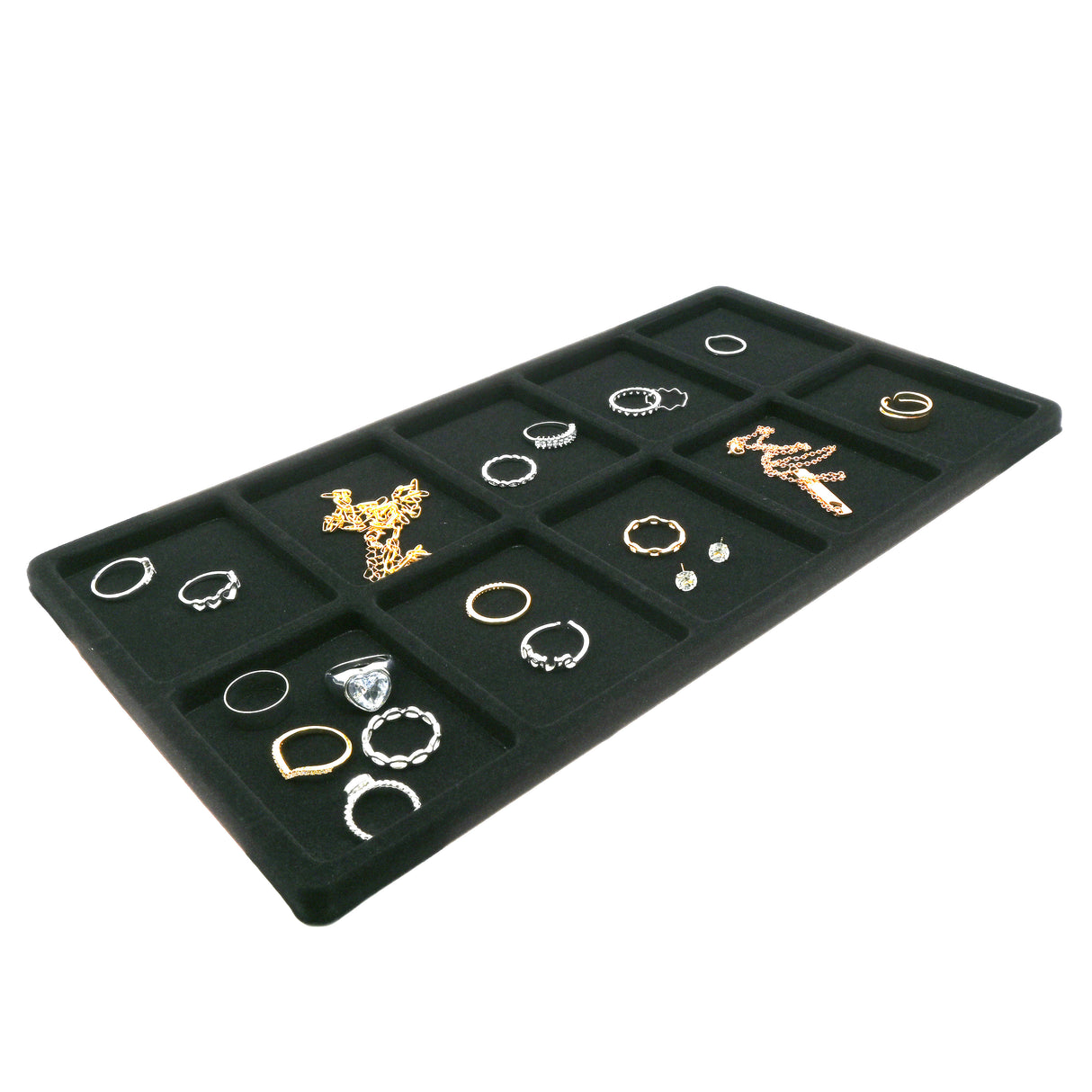 10-Compartment Black Flocked Jewelry Tray Liner - Full Size