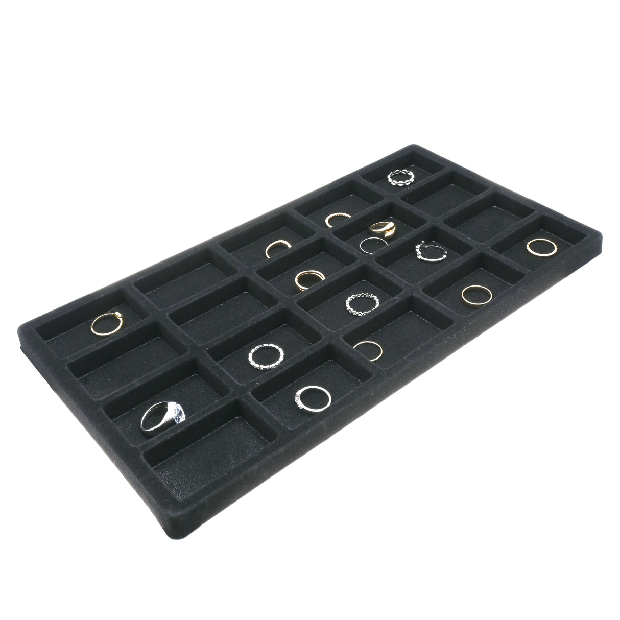 20-Compartment Black Flocked Jewelry Tray Liner - Full Size