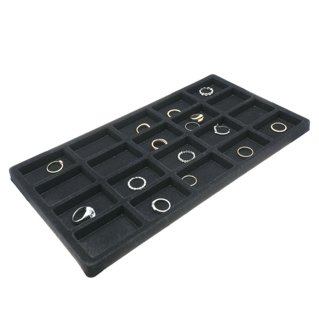 20-Compartment Black Flocked Jewelry Tray Liner - Full Size