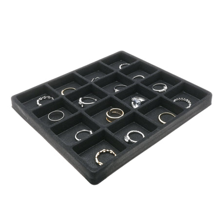 16-Compartment Black Flocked Jewelry Tray Liner - Half Size