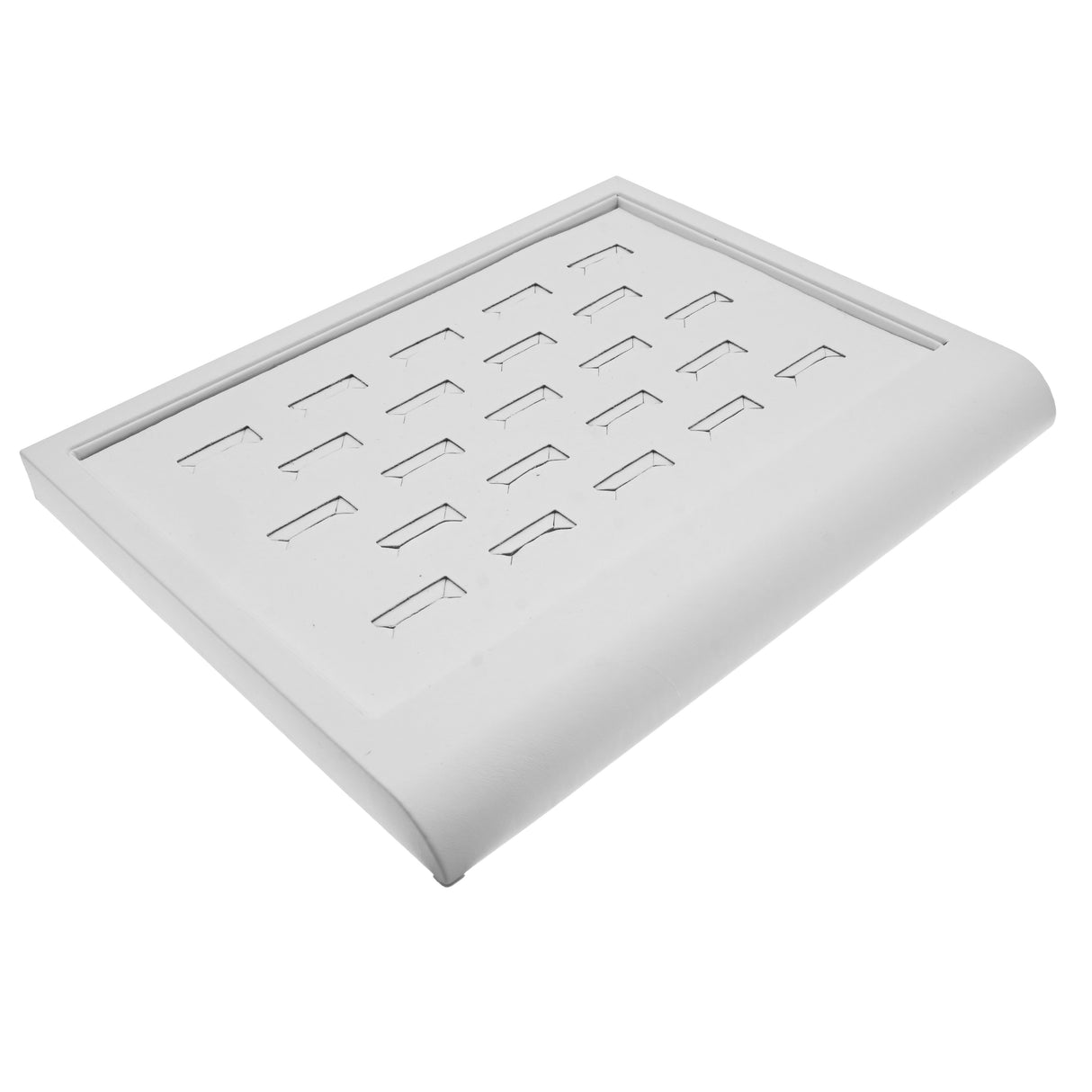 White Leatherette Jewelry Ring Display Tray, Holds 23 Rings